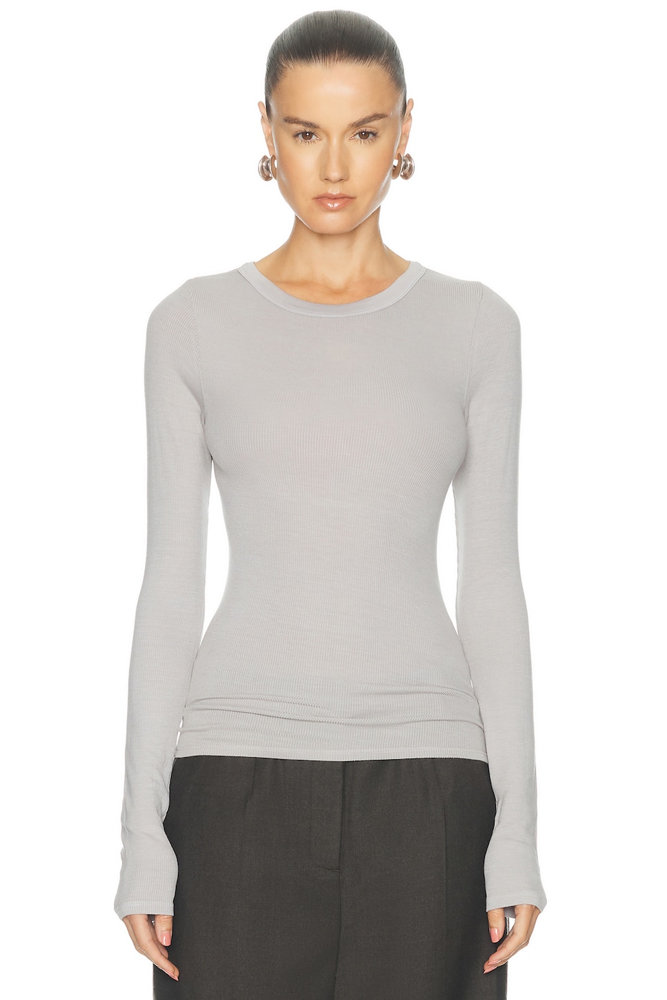 Pinterest Essentials Enza Costa Silk Rib Essential Crewneck Top in Light Grey | FWRD