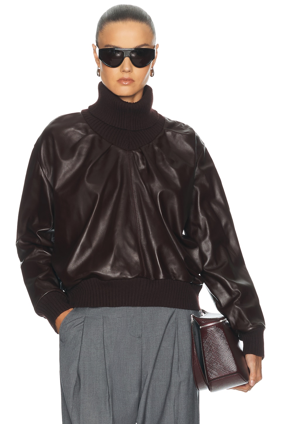 Victoria Beckham Knitted Collar Leather Top