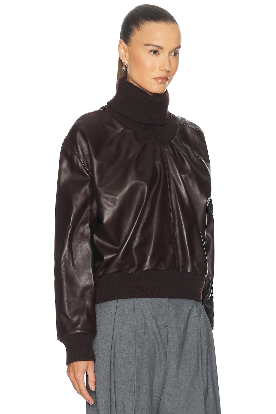Victoria Beckham Knitted Collar Leather Top