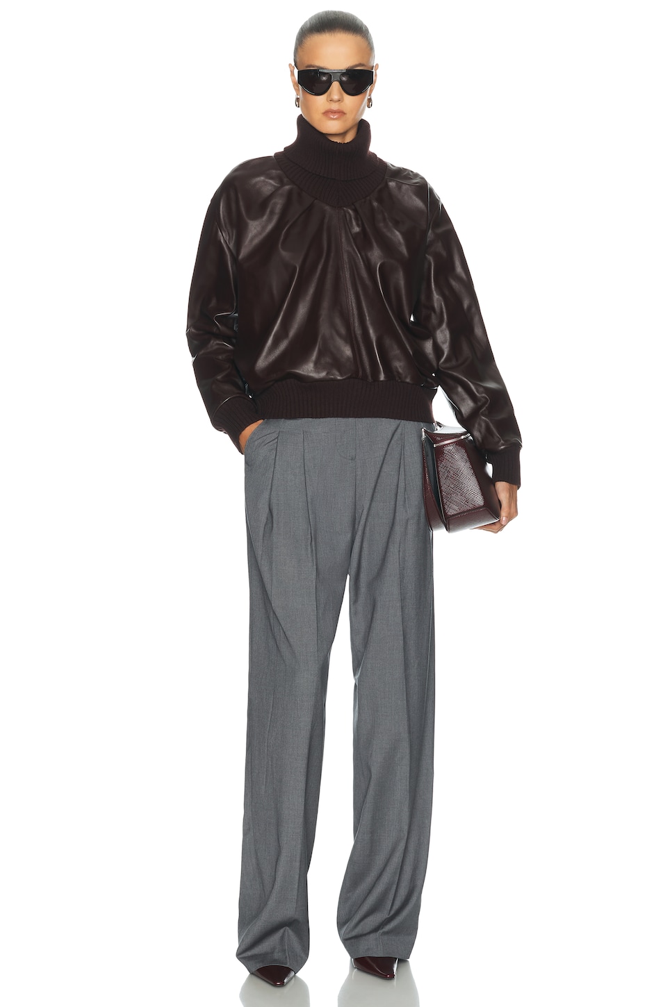 Victoria Beckham Knitted Collar Leather Top